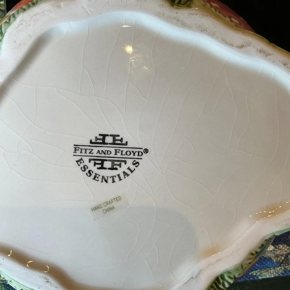 Vintage Fitz And Floyd Gathering‎ Eggs Easter Candy Bowl 2 Bunny Rabbits